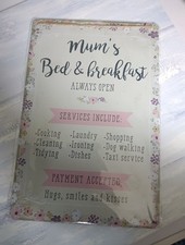 Mum's B&B A4 Metal Sign Bed & Breakfast Service's Household Chores Fun Novelty