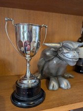 Rare Antique Palestinian Police solid silver Trophy on hardwood base.