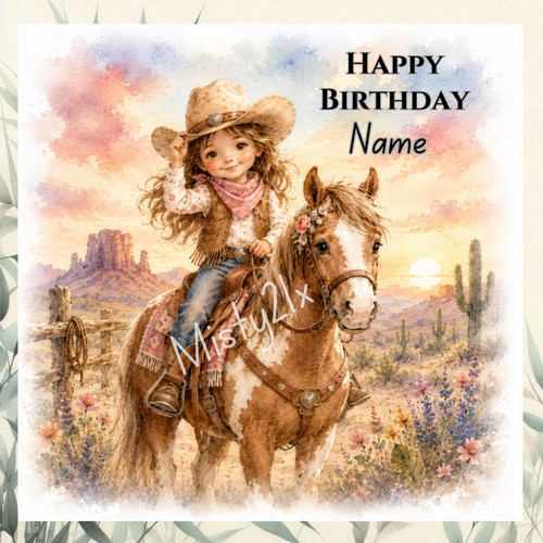 Personalised cowgirl greeting - personalised,