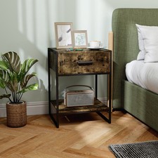 Modern Bedside Table Storage End Table Drawer Living Room Bedroom Rustic Brown