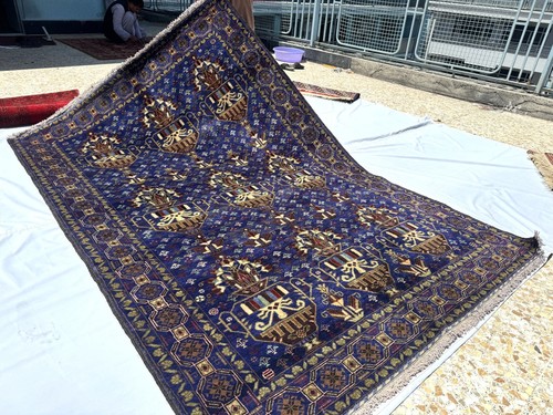 Blue hand knotted - knotted, afghan
