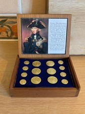 14 Reproduction Lord Nelson Blazer Buttons In Teak Box- Maritime Museum Hallmark