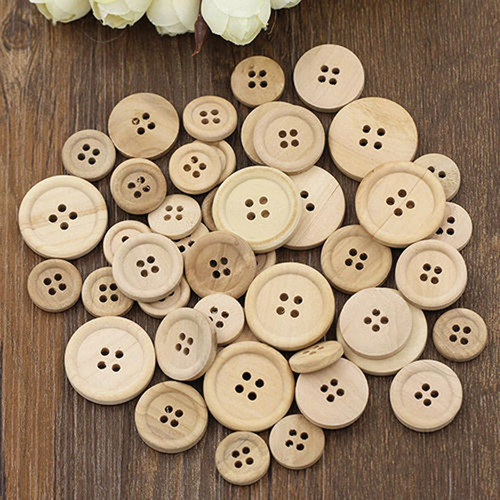 Natural wooden buttons - natural, 4