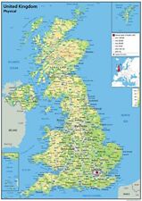 A2 United Kingdom (UK) Physical Wall Map with Additional Data Laminated