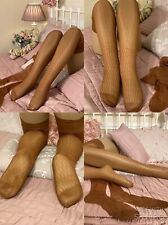 Vintage DIAMOND HARLEQUIN SILKIES 100% Nylon HIGH GLOSS Garter Stockings TAN L