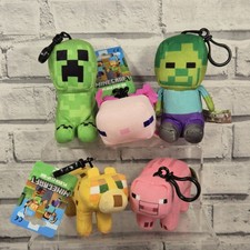 Minecraft Soft Toy Plush Bag Clip Bundle Axolotl Creeper Zombie Steve Ocelote 