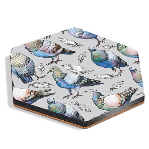 Hexagon mdf coaster pigeon - hexagon,