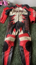 Red And Black Leather Akita Akrapovic Motorcycle Suit Knee & Elbow Pads Size 42