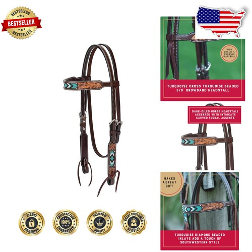 Turquoise beaded leather horse - turquoise,
