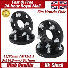 4x Fits Honda Civic Hubcentric Wheel Spacers 15/20mm 5 x 114.3 64.1 M12 x 1.5 UK