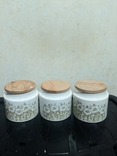 Hornsea Fleur Plain Storage Jars X3  White Green