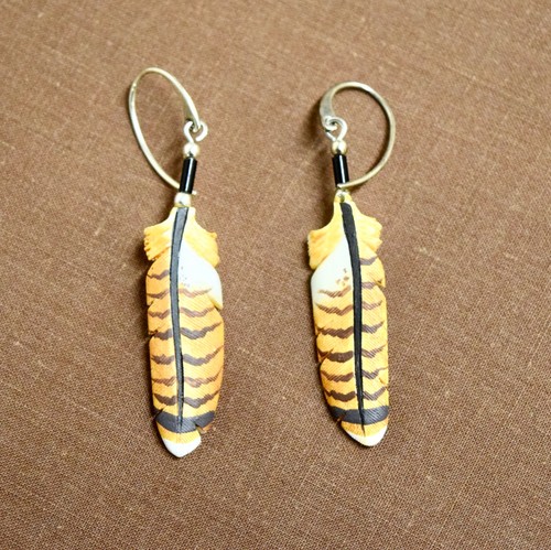 Hand carved feather dangle - feather,