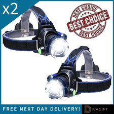 2 x ZOOM HEADLAMP HEAD TORCH