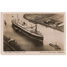 MS PIETER CORNELISZOON HOOFT Dutch Ocean Liner Led by Tug Boat RP Postcard