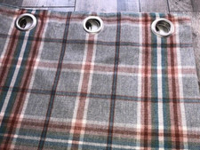 Dunelm Highland Woven Check Eyelet Grey Teal Rust SINGLE /DOOR CURTAN 228x228CM