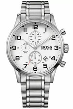 HUGO BOSS Aeroliner HB1513182 Chronograph White Dial Silver Strap Mens Watch