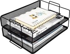 EasyPAG 2 Tier A4 Mesh in Trays Stackable Office Desk Tidy File Holder Magazine