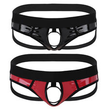 Sexy Mens Lingerie Faux Leather Jockstrap Hollow Out G-String Briefs Underwear 