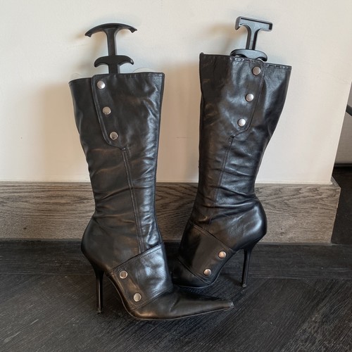 Faith black leather mid calf - black,
