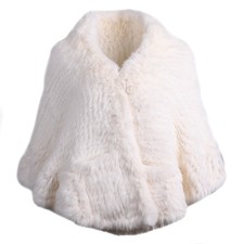 Women's Winter Shawl Genuine Rabbit Hair Knitted Cape Wedding Wraps With Pockets