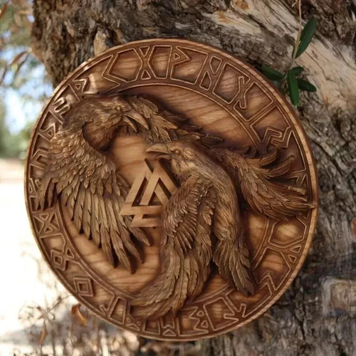 Viking symbol raven wooden - symbol,
