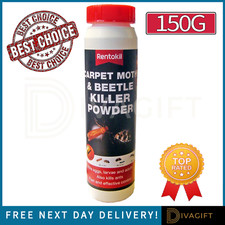 CARPET MOTH & BEETLE POWDER ANT KILLER KILLS EGGS LARVAE FOR PESTS RENTOKIL 150G
