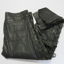 Mens Leather Regular straight Laced Bikers Jeans W34 / L30 REF (Y01526)