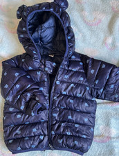 Navy bear print puffer jacket - navy,