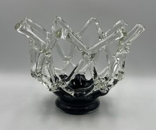 Vintage Murano Style Glass Bowl Lattice Antique Table Centrepiece Black Clear
