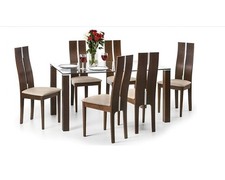 Solid Beech / Walnut / Glass Dining Table & 6 Dining Chairs W150cm CAYLA