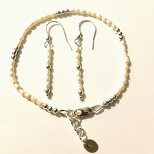 Cultured freshwater rice pearl and silver beaded bracelet and earring set