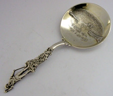 AMERICAN STERLING SILVER SOUVENIR BON BON SPOON GOLDEN GATE MINER c1900 ANTIQUE