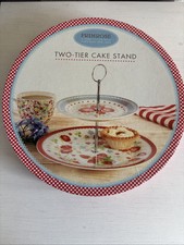 Primrose Elegant Ceramic two tier cake stand Strawberries And Flowers Boxed