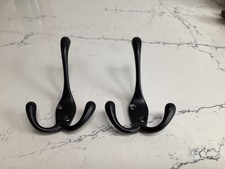 Modern double coat hooks/hangers, black, industrial style, set of 2