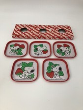 5x 8x8cm Snoopy with Strawberries Tin Plates in sleeve box