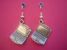 FUNKY SILVER LAPTOP EARRINGS COMPUTER NERD KITSCH CUTE RETRO COOL GEEK CHIC GIFT