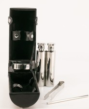 White Metal Travel Drinking Set In Black Case - Flasks For Spirits,Swizzle Stick