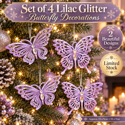 Lilac glitter butterfly - lilac,