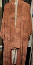 Antique Japanese Real Silk Kimono Gown Coat Pink + Sash Belt Size 12-14-16-18 XL