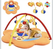 Play Mat, 95x95cm Baby Play Gym Mat with Music Baby Safe Mirror, Baby Tummy Time