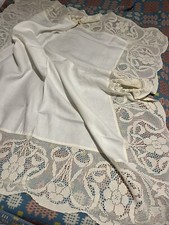 VINTAGE HAND CROCHET LACE EDGE LINEN TABLECLOTH Art DECO PATTEN