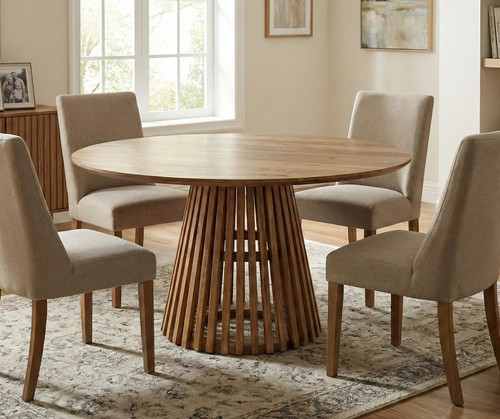 Round solid acacia wood dining - acacia,