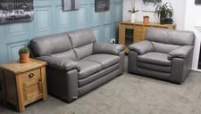 FURNITURE VILLAGE COZEE, CAROLINA 2 SEATER SOFA & ARMCHAIR IN GREY LEATHER