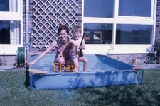 35mm Slide - Woman In Bikini In Back Garden Paddling Pool, 1971