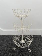 Vintage Round Metal 3 Tiered FRUIT Basket Stand -43.5cm H -Off White Cream Color