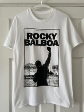 Men's Graphic T-Shirt White Rocky Balboa Movie Print, Short Slv Ringspun Size M