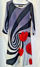 Tenki Dress L/XL 34 chest Cotton Midi Abstract Swirl Print 3/4 Sleeve