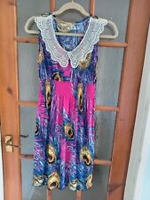 ladies pink peacock feather pattern sleeveless dress size S