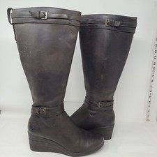 Ugg Irmah Womens Tall Wedge Riding Boots Brown Leather Zip Up Size 9