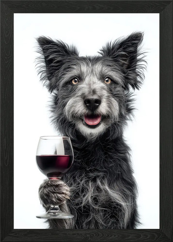 Mudi dog with - , glass